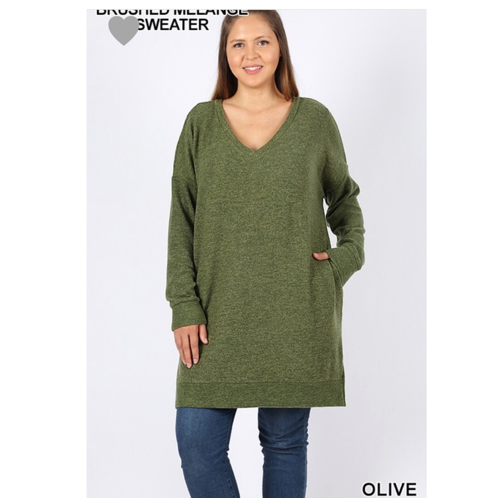 Olive Plus Brushed Melange Sweater with pockets